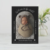 黒シンプルいアーチフレーム写真誕生のお知らせ 案内状 (スタンド正面)