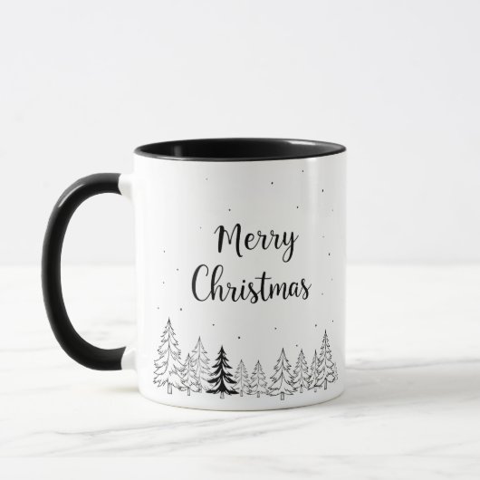 黒シンプルいメリークリスマスの木と星 マグカップ (左)