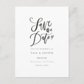 黒シンプルと白のスクリプト日付の保存 案内ポストカード (正面)