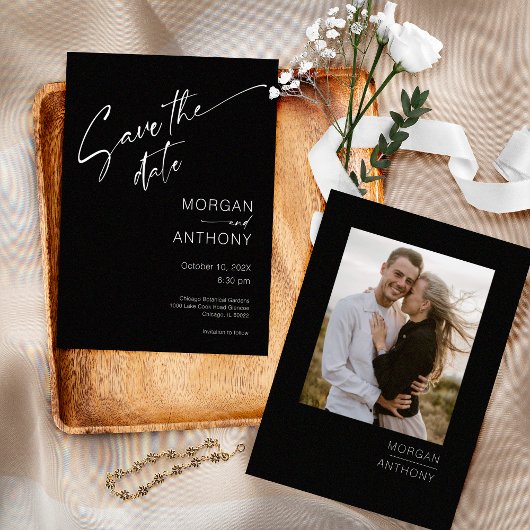 黒シンプルと白の写真日付の保存 セーブザデート