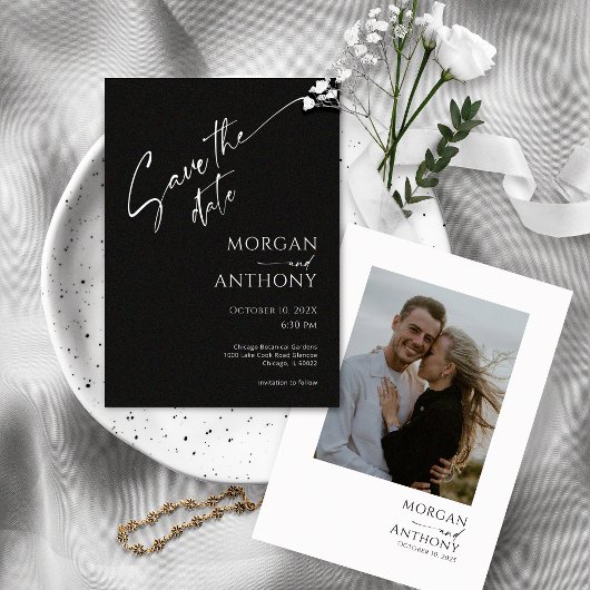 黒シンプルと白の写真日付の保存 セーブザデート