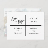 黒シンプルと白の写真日付を保存 ポストカード (正面/裏面)