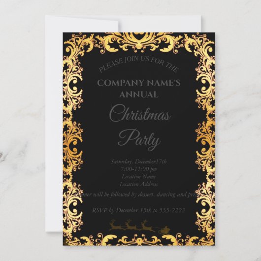 黒シンプルのクリエレガントスマスパーティの招待状 招待状 (正面)