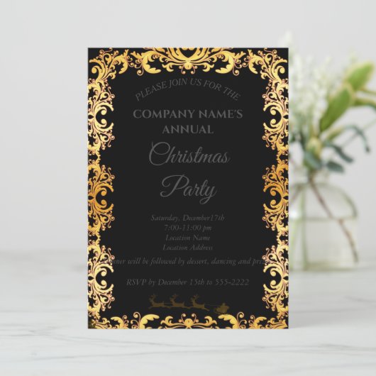 黒シンプルのクリエレガントスマスパーティの招待状 招待状 (スタンド正面)