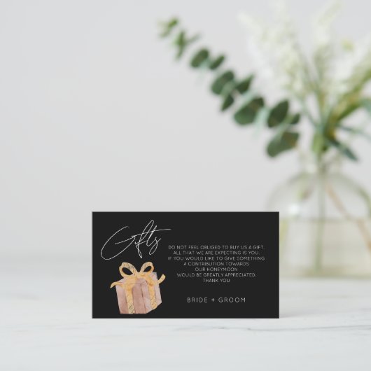 黒シンプルギフト登録新婚旅行フ結婚ァンド エンクロージャーカード (スタンド正面)