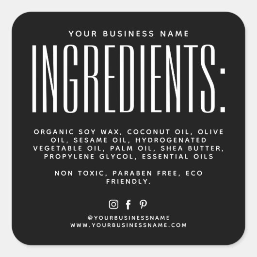 黒シンプルミニマルろうそく成分ラベル スクエアシール (正面)