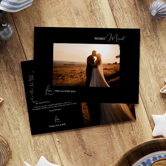 黒シンプルモダンメリーのクリスマス結婚した写真 シーズンカード