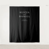 黒シンプルモダン白結婚背景 タペストリー (正面)