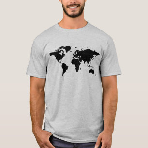 黒シンプル世界地図 Tシャツ