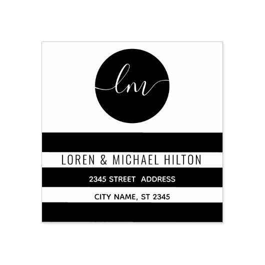 黒シンプル円ストライプモノグラムタイポグラフィ ラバースタンプ (インプリント)