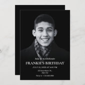 黒シンプル写真誕生日 招待状 (正面/裏面)