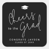 黒シンプル字モダン応援卒業 スクエアシール (正面)