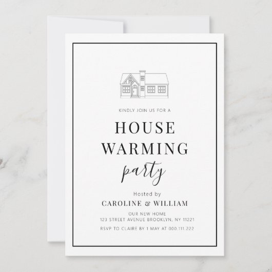 黒シンプル枠引っ越し祝いパーティー 招待状 (正面)