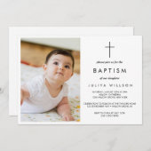 黒シンプル洗礼写真 招待状 (正面/裏面)