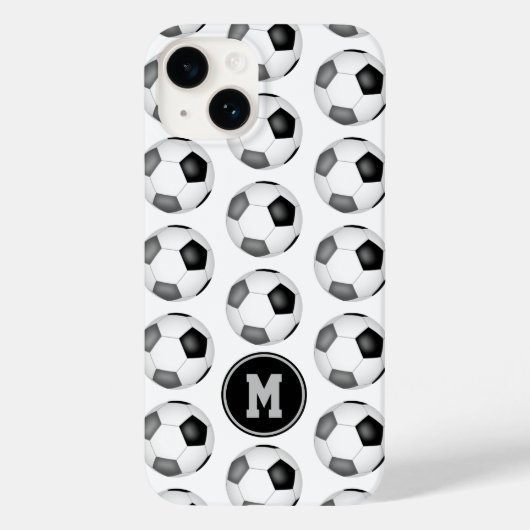 黒シンプル灰色サッカーボールモノグラムの Case-Mate iPhoneケース (裏面)