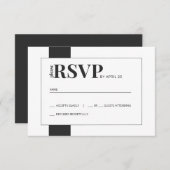 黒シンプル白のウェディングはっきりしたRSVP 出欠カード (正面/裏面)