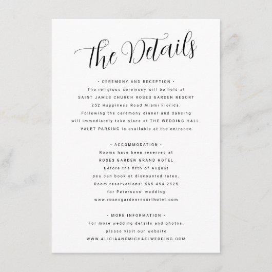 黒シンプル白の手書きスクリプ結婚ト エンクロージャーカード (正面)