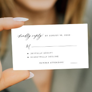 黒シンプル白の親切なリプレイ結婚式RSVP ノートカード