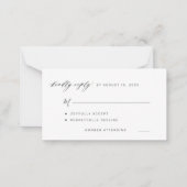 黒シンプル白の親切なリプレイ結婚式RSVP ノートカード (正面)