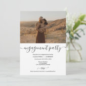 黒シンプル白フォト婚約パーティ 案内状 (スタンド正面)
