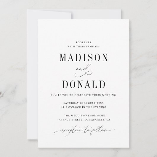 黒シンプル白フォーマル結婚式招待状 招待状 (正面)