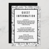 黒シンプル白フローラゲスト情報の挿入 招待状 (正面/裏面)