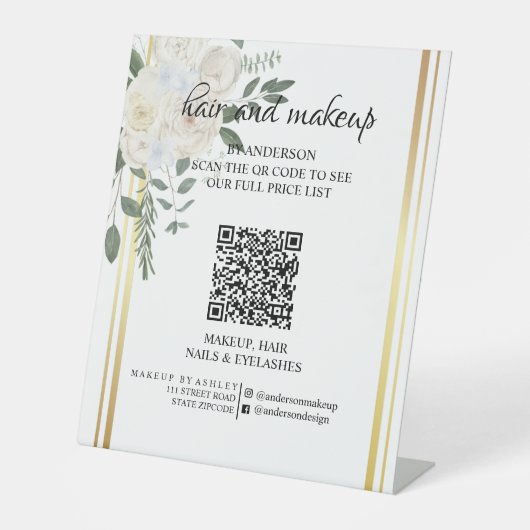 黒シンプル白メイクアップデジタルQR価格 台座サイン (正面)