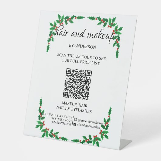 黒シンプル白メイクアップデジタルQR価格Pede 台座サイン (正面)