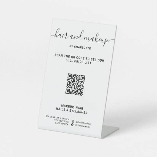 黒シンプル白メークアップデジタルQR価格 台座サイン (正面)