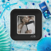 黒シンプル白モダンモノグラム写真 ペーパープレート (パーティー)