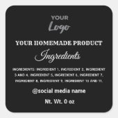 黒シンプル白ロゴ具材スクエアsti スクエアシール (正面)