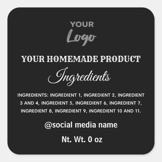 黒シンプル白ロゴ具材スクエアsti スクエアシール (正面)