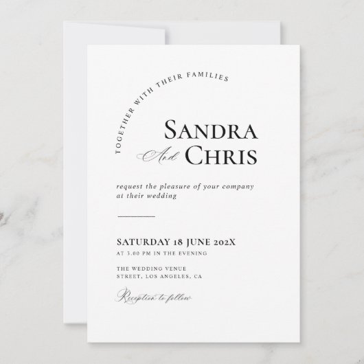 黒シンプル白結婚式招待状 招待状 (正面)