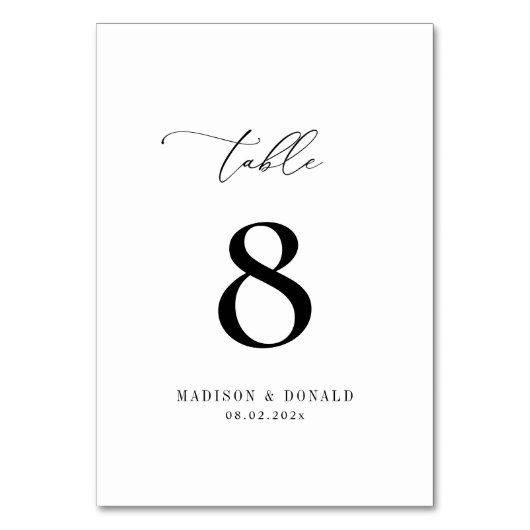 黒シンプル白結婚表番号 テーブルナンバー (正面)