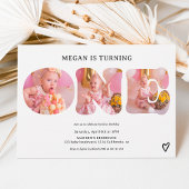 黒シンプル白3枚1歳の誕生日 招待状