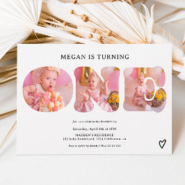 黒シンプル白3枚1歳の誕生日 招待状