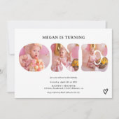 黒シンプル白3枚1歳の誕生日 招待状 (正面)