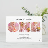 黒シンプル白3枚1歳の誕生日 招待状 (スタンド正面)