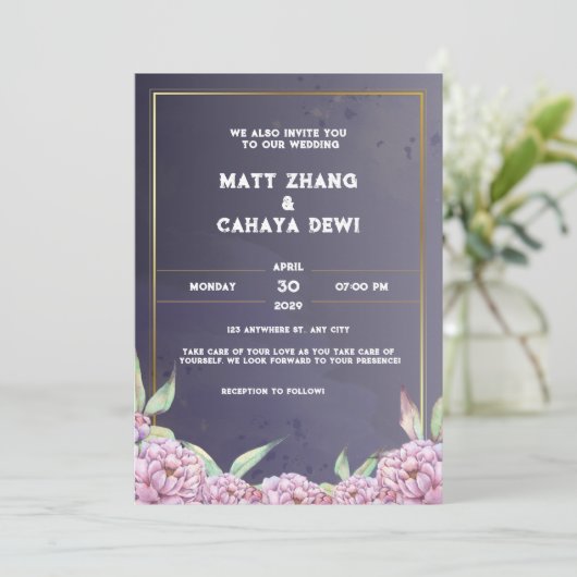 黒シンプル結婚式招待状 招待状 (スタンド正面)