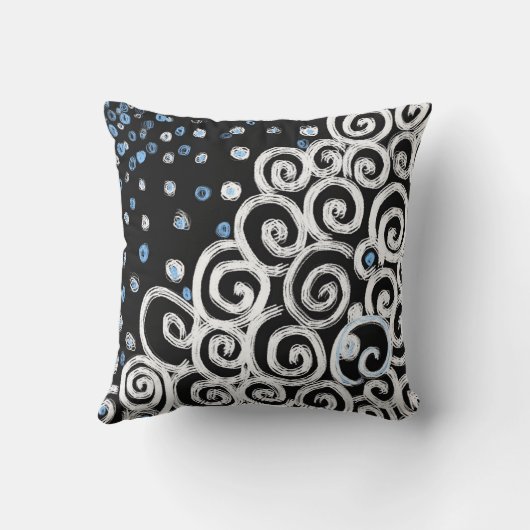 黒シンプル線はっきりしたデザイン上の白い渦巻き クッション (裏面)