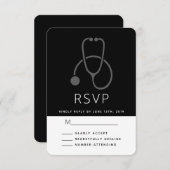 黒シンプル色の灰色の聴診器 出欠カード (正面/裏面)