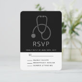 黒シンプル色の灰色の聴診器 出欠カード (スタンド正面)