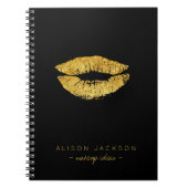 黒シンプル金ゴールドフェイク唇グラムメイクアップアーティスト ノートブック (正面)