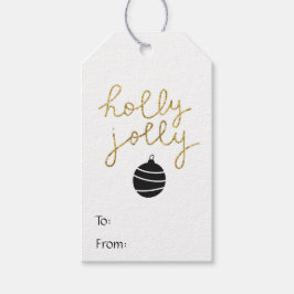 黒シンプル金ゴールドホリーすてきクリスマス ギフトタグ
