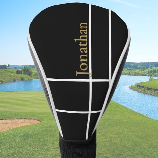 黒シンプル金ゴールドミニマル名前をカスタムする ゴルフヘッドカバー