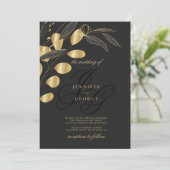 黒シンプル金ゴールドモノグラムイニシャル結婚フローラ 招待状 (スタンド正面)