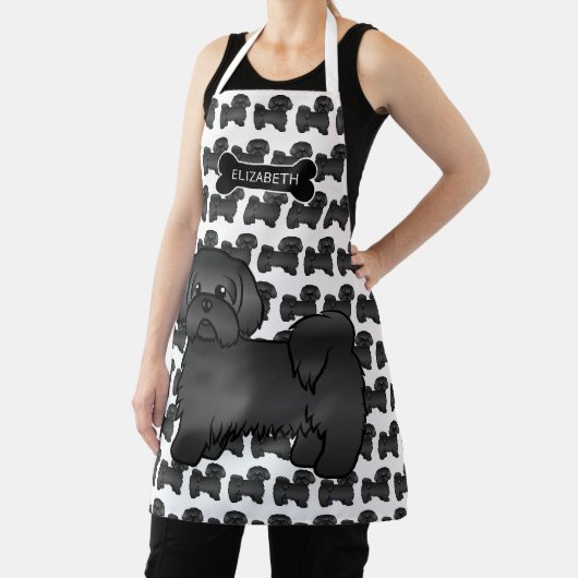 黒シーズー(犬)Tzuかわいい漫画の犬と名前 エプロン (インサイチュ)