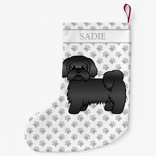 黒シーズー（犬）Tzuかわいい漫画の犬と名前 スモールクリスマスストッキング (裏面)