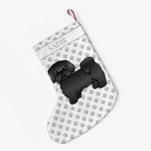 黒シーズー（犬）Tzuかわいい漫画の犬と名前 スモールクリスマスストッキング (裏面 (吊り時))