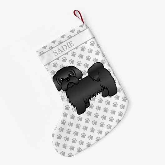 黒シーズー（犬）Tzuかわいい漫画の犬と名前 スモールクリスマスストッキング (裏面 (吊り時))